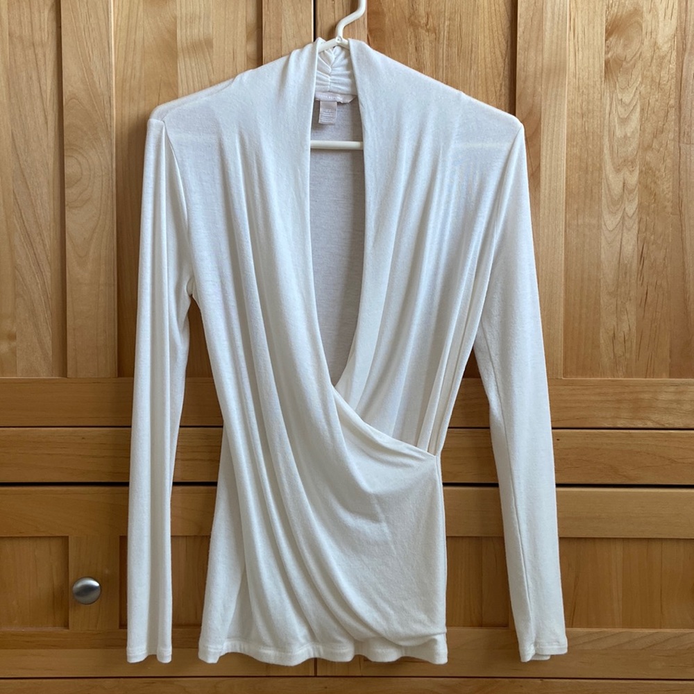 Banana Republic long-sleeve draped wrap tee, cream, size XS